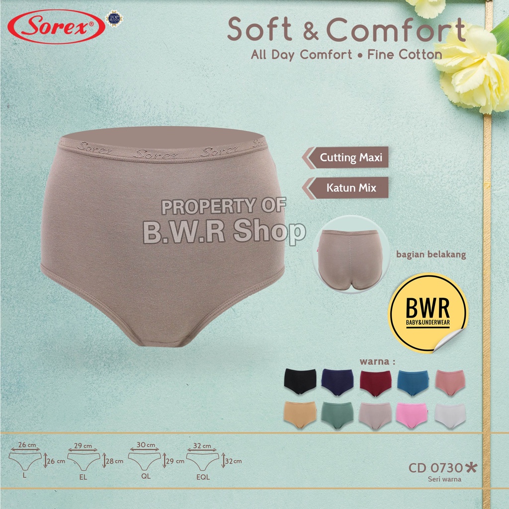 [ 6pc ] CD Sorex 0730 Basic Maxi / Celana Dalam Wanita Soft &amp; Comfort Warna Polos | Bwr