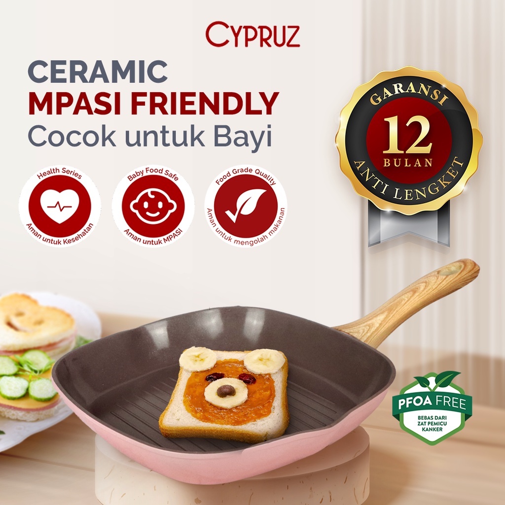 Cypruz Pink Ceramic Series Gg.Putih Kayu: BBQ Pan