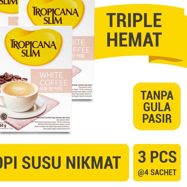 

♛ Triple Pack - Tropicana Slim White Coffee 4 Sch - Kopi Susu Nikmat Tanpa Gula Pasir ❄