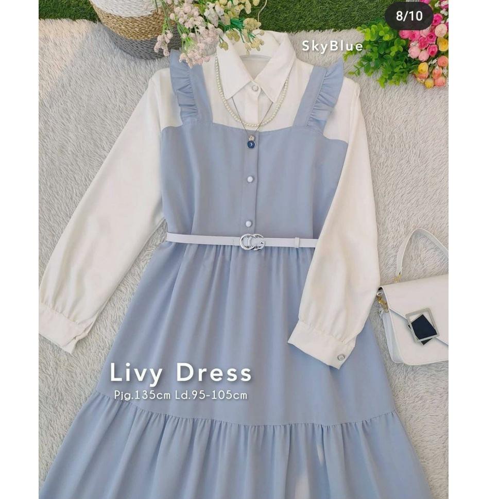 TERBARU (TERMURAH) Livy Dress korean style / Bahan ITY Crepe Size L XL/ Gamis Remaja Perempuan / Fas
