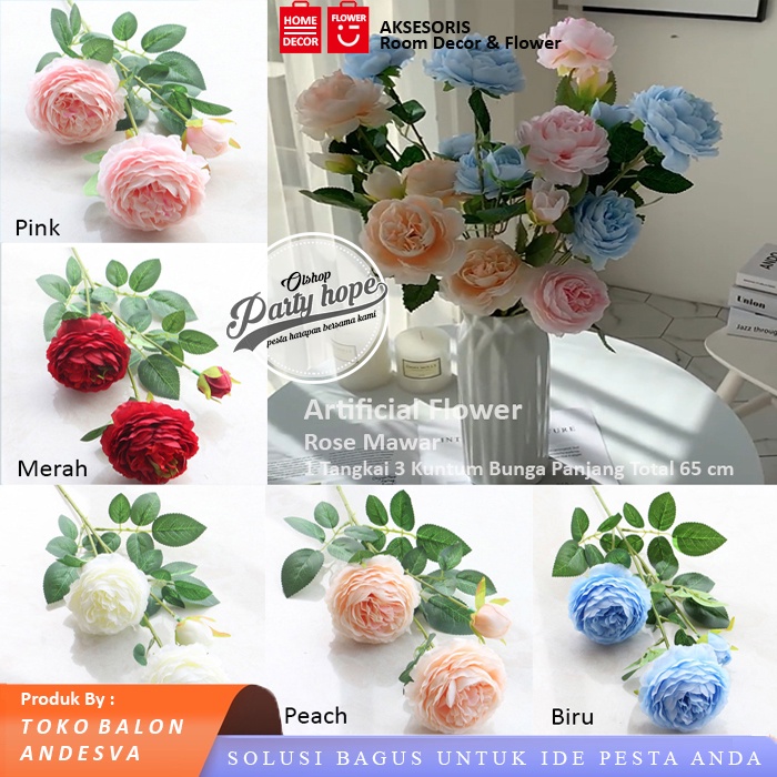 Bunga Mawar 3 kuntum plastik / Bunga Plastik mawar / Tanaman Artificial Bunga / bunga dekorasi