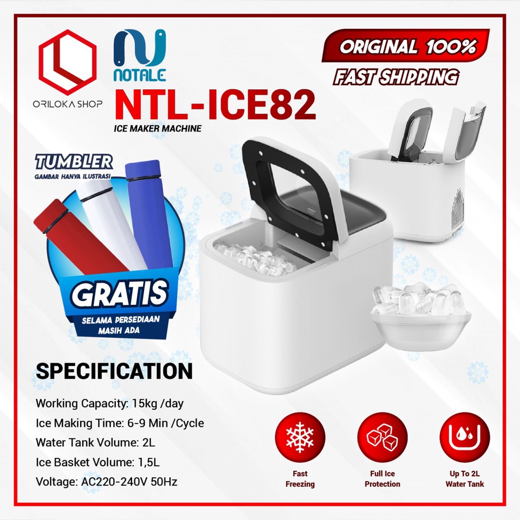 Notale Ice Maker - Mesin Pembuat ES Batu NTL-ICE82 - Garansi Resmi
