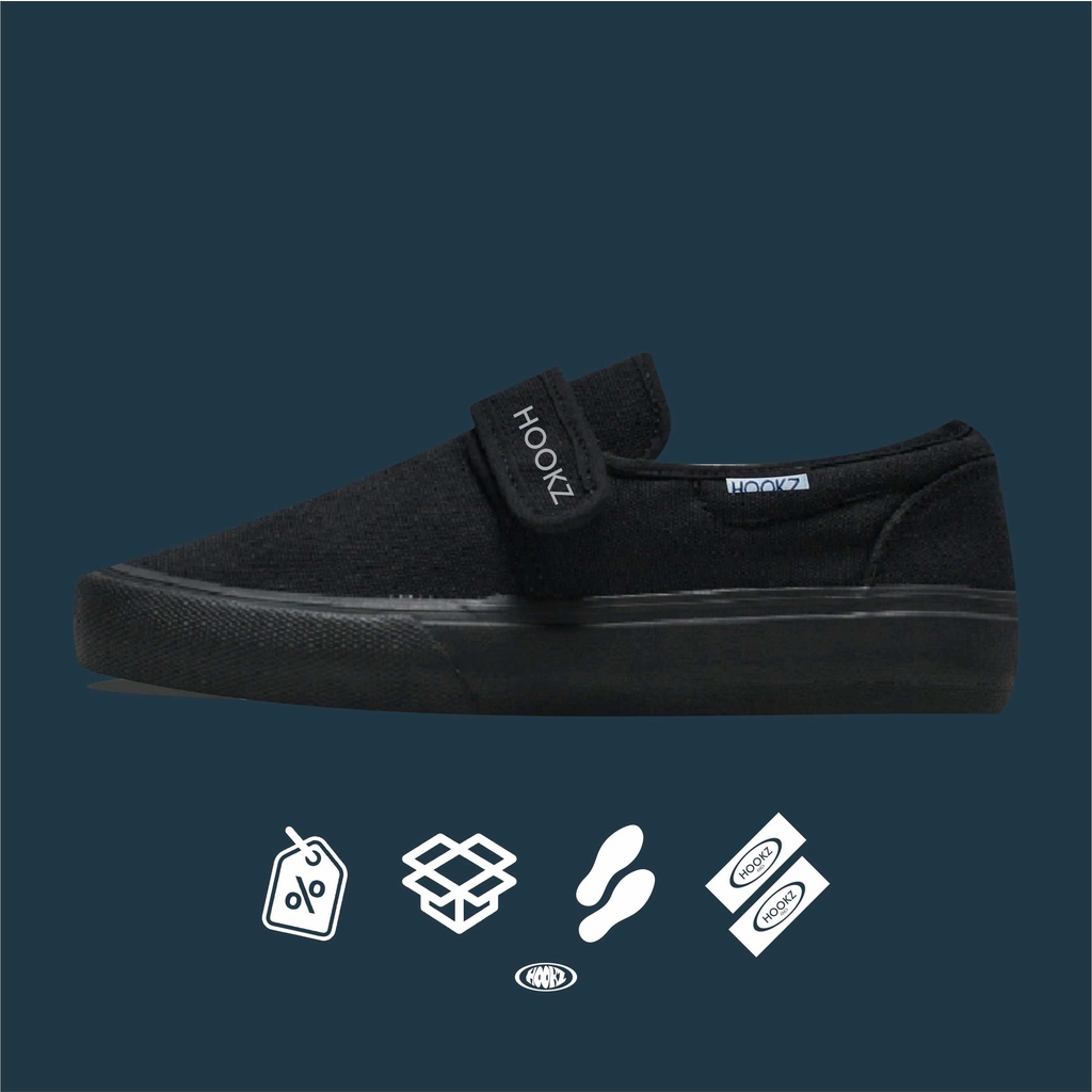 HOOKZ.INC - SEPATU SLIP ON NORTH VLCRO | NORTH | FULL BLACK | VLCRO | ORIGINAL 100%