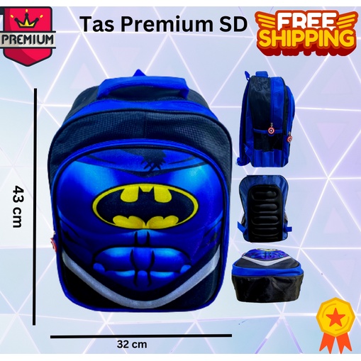 Tas Ransel Anak Laki Laki SD Kilap Karakter 2 sleting Captain America, Spiderman Batman Superman Ironman