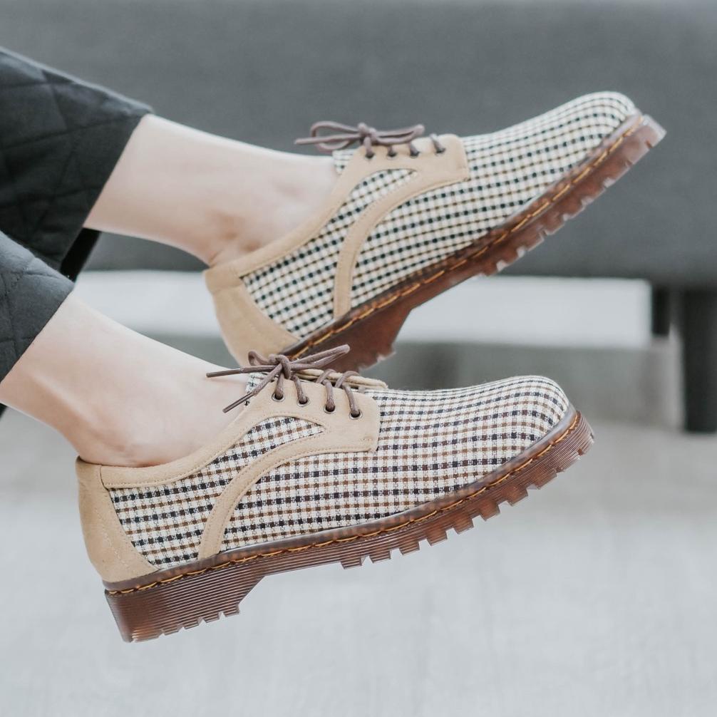 BISA COD Dianable - Meisie Oxford Docmart (Black - Caramel - Houndstooth) laris