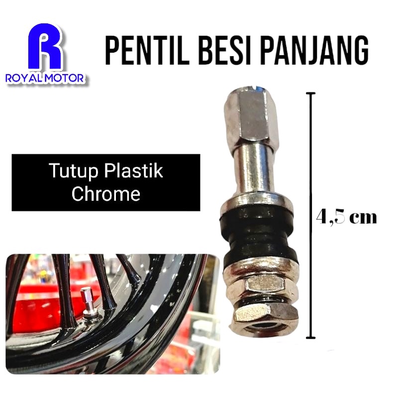 PENTIL TUBLES FULL BESI PANJANG DRAT ULIR DALAM / PENTIL TUBELESS BESI PANJANG 4,5 CM TR43e TUTUP PLASTIK