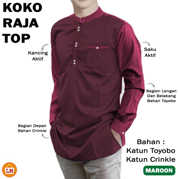 Baju Koko Baju Pria Muslim KOKO RAJA TOP Lengan Panjang Katun Toyobo & Crinkle Jumbo OverSize Big Si