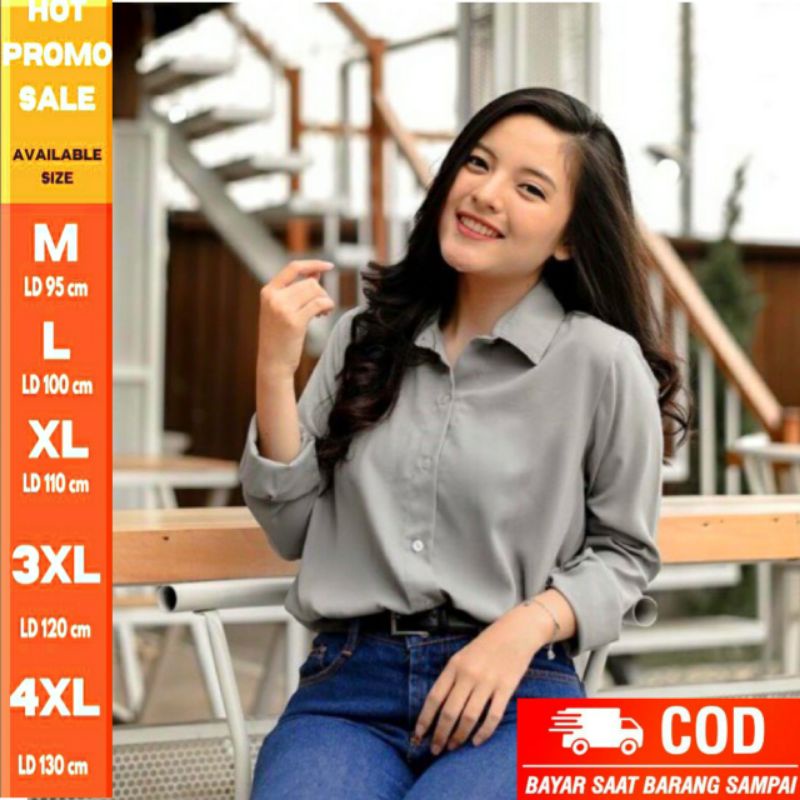 KEMEJA POLOS WANITA BIG SIZE KEMEJA OVERSIZE WANITA GFS MORI BLOUSE KEMEJA CROP KEMEJA LENGAN PANJAN