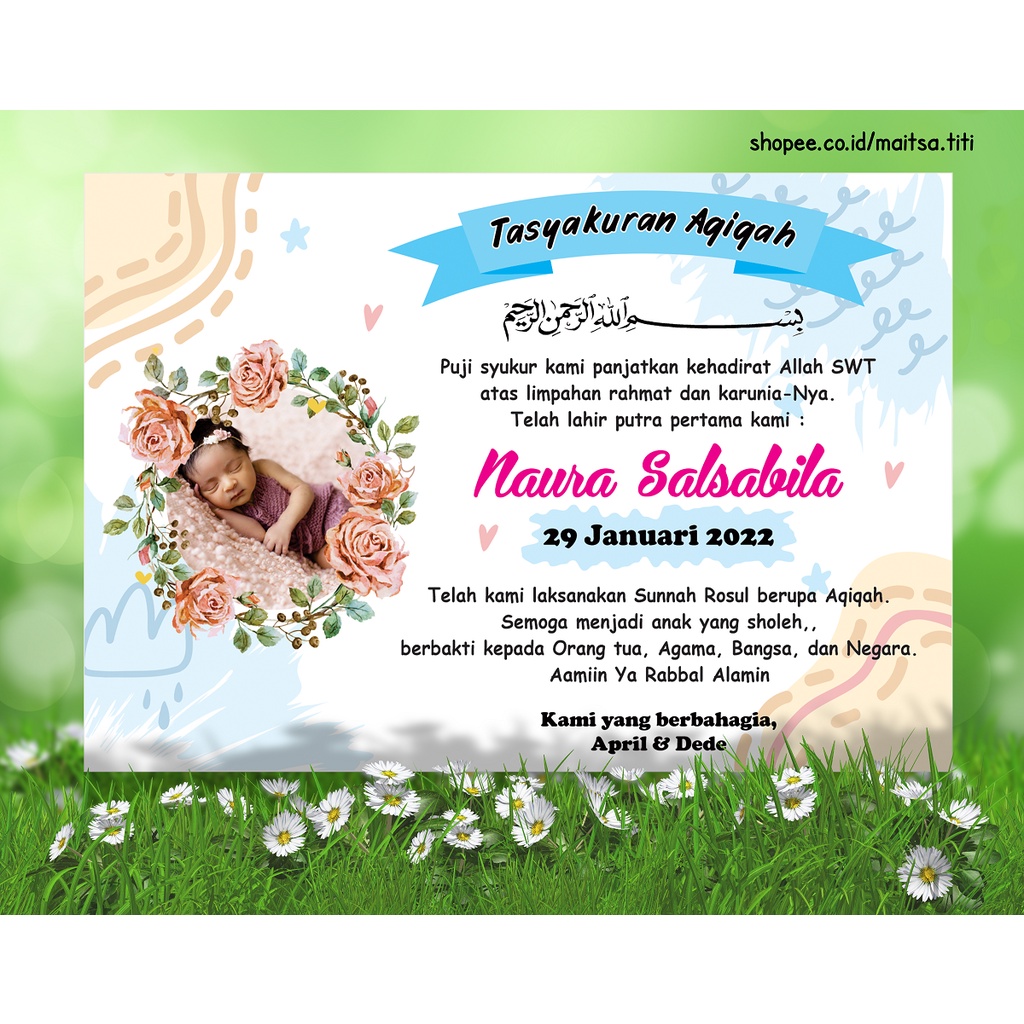 Kartu Aqiqah / kartu selapan / kartu syukuran kelahiran/ ucapan syukur Murah