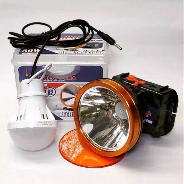 COD Senter Kepala Profesional 80 Watt Plus Bohlam Mitsuyama MS-160P Headlamp Cahaya Putih