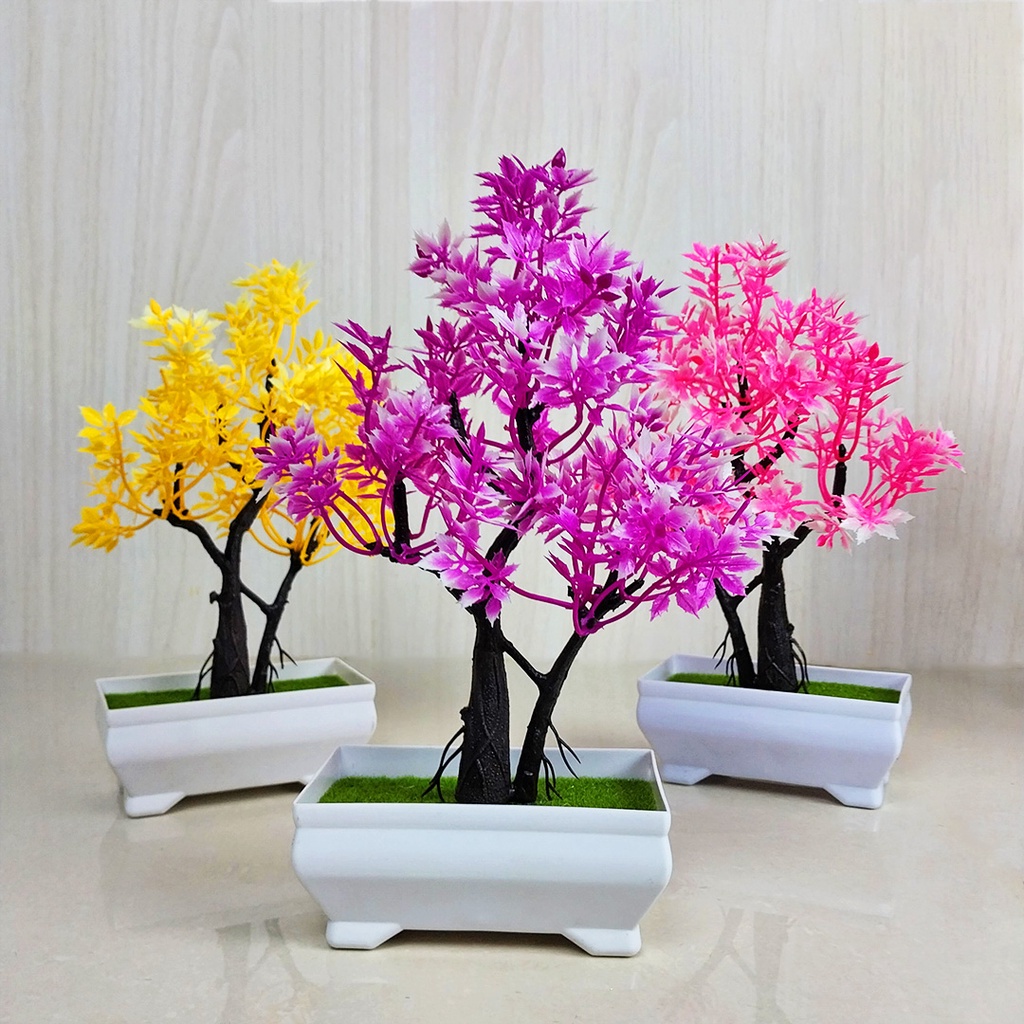 Satu7an PBP65 Tanaman Hias Plastik Ornamen Pohon Bonsai Pajangan Dekorasi Rumah Pot Bunga Hias Artificial Flower Indoor