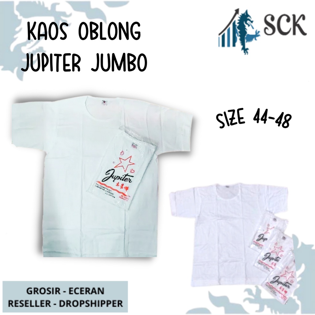 [ISI 1] Kaos Oblong JUPITER 44-48 JUMBO Putih Polos / Oblong Katun Original JUPITER - sckmenwear GROSIR