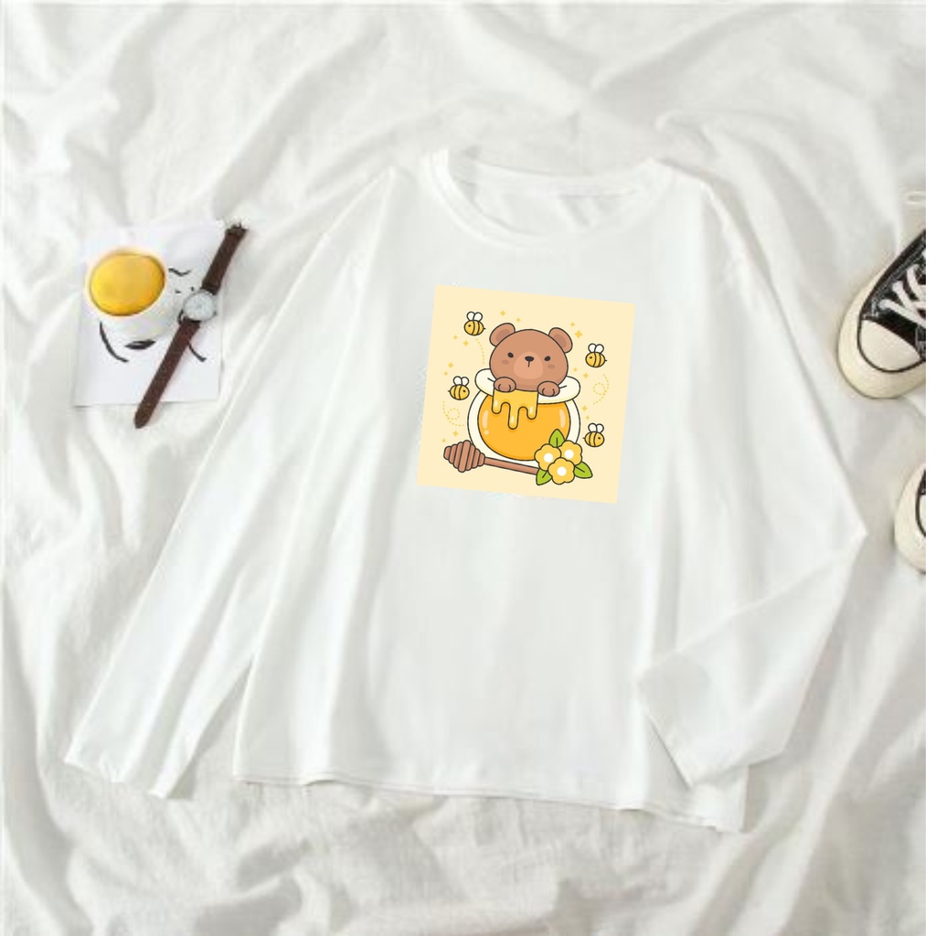 JBF Setelan Baju Remaja Wanita Berhijab Kaos Lengan Panjang Dan Celana Kulot Honey bear