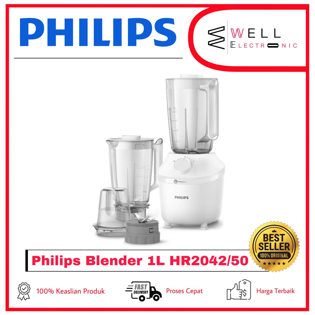 BLENDER PLASTIC HR 2042 HR2042/50 PHILIPS HR2042 + 2 JAR [1 L / PLASTIK / 290 W ] - PENGGANTI HR2056 HR2057