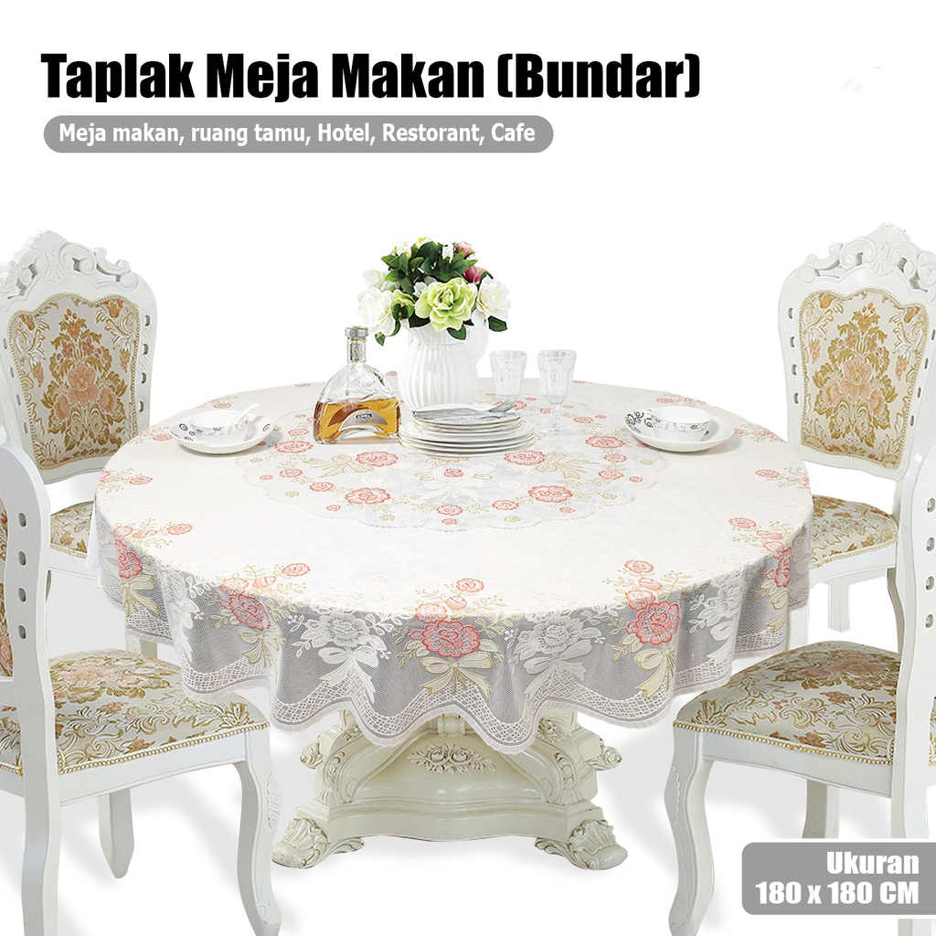 Taplak Meja Makan Tipe Bundar Motif Bunga Bunga Ukuran 180cmx180cm Bahan PVC - D45-C