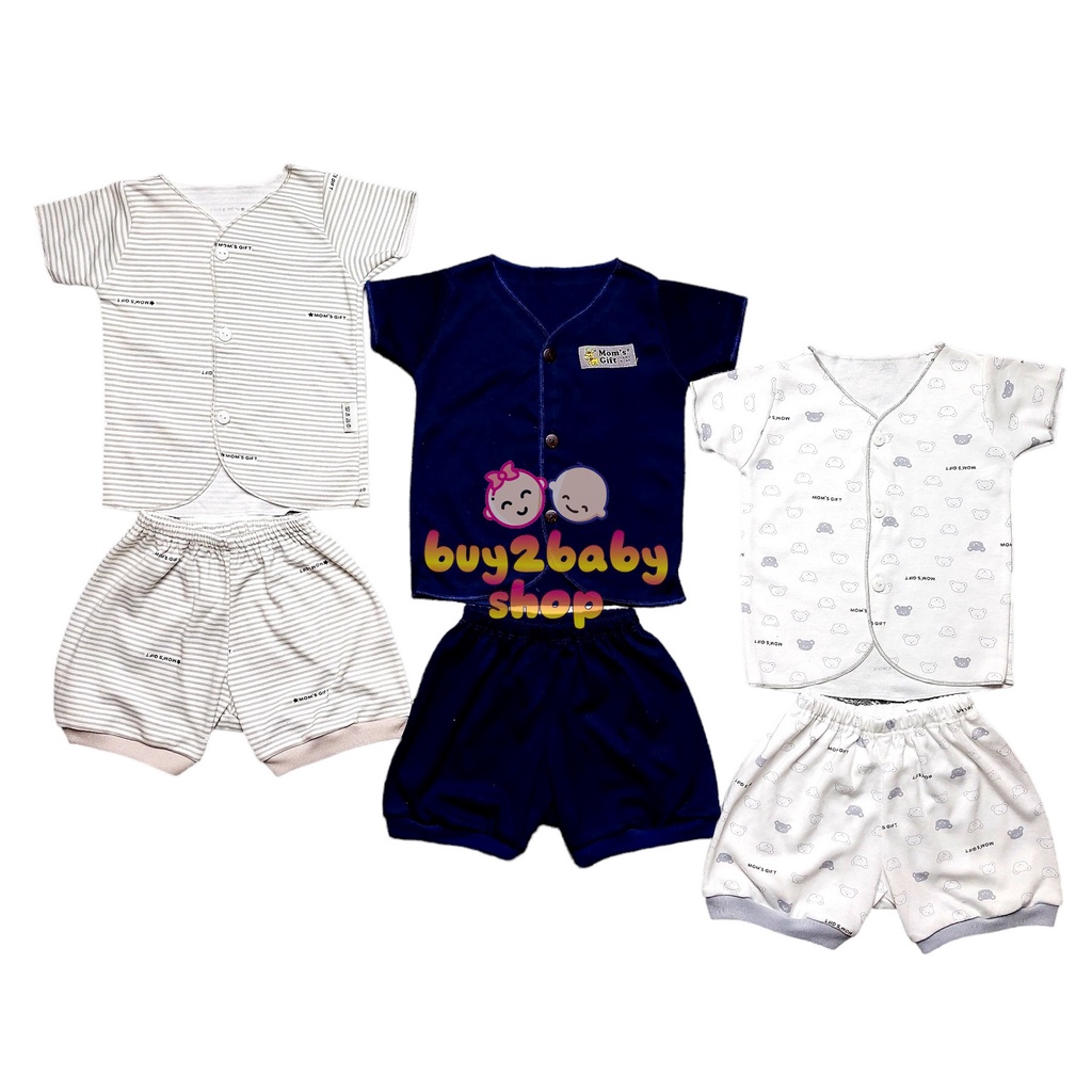 Terbaru 3 setelan baju bayi celana pendek bayi 3 motif Moms Gift bayi usia 0-3 Bulan