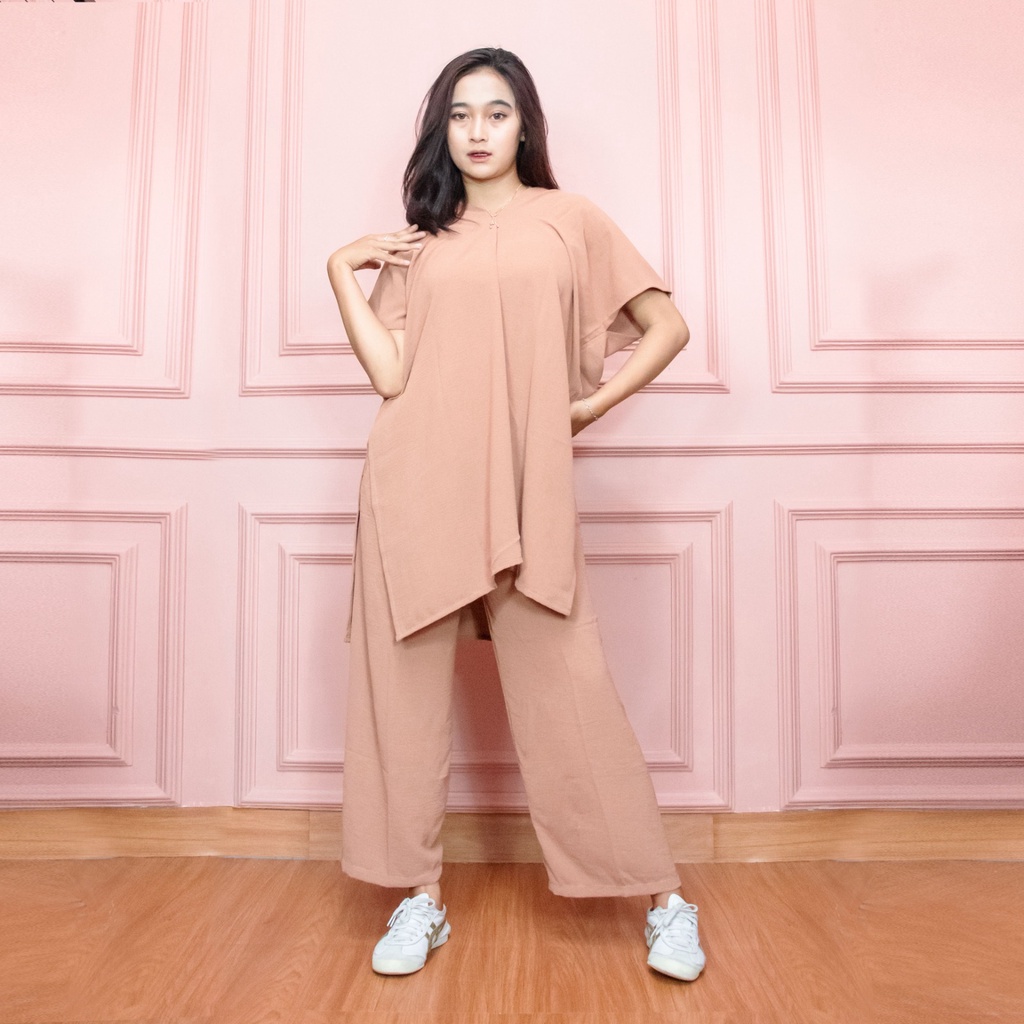 Setelan Baju Wanita One Set Wanita Crinkle Premium (Atasan &amp; Pants)