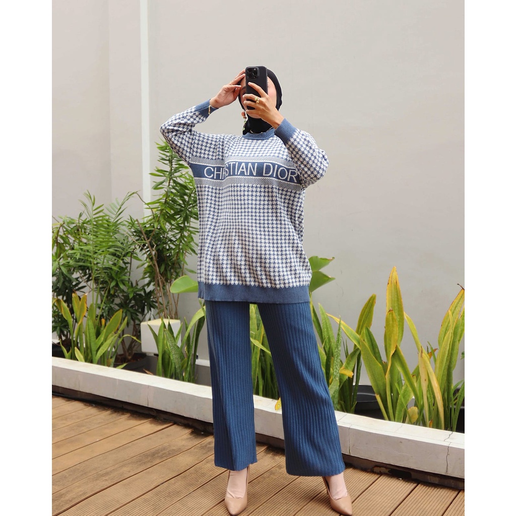 ZoeyWears | C.Dior Set - Set Atasan Celana Wanita / Blouse Wanita / Celana Panjang Nyaman / Rajut Pr