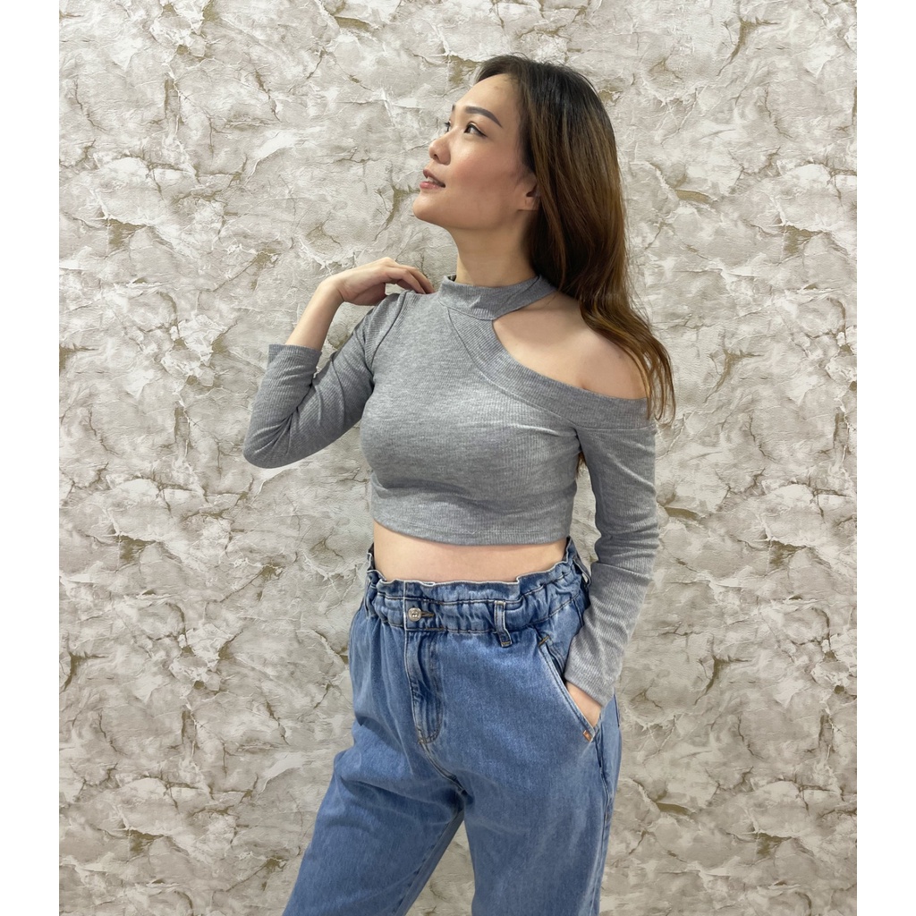 MODAVIE - MARIA CROP TOP Halter Crop Top Longsleeve Crop Tee Baju Atasan Lengan Panjang