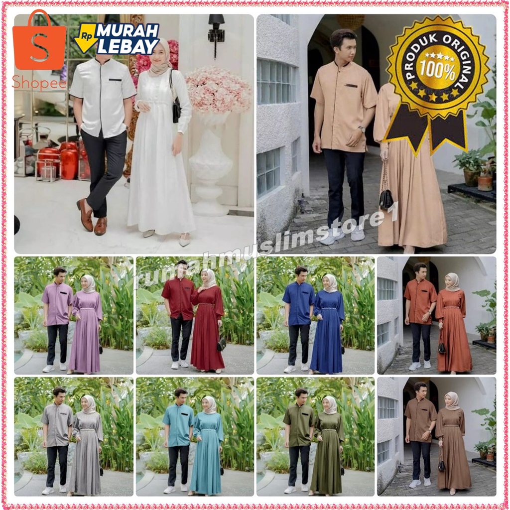 Baju Gamis Couple Keluarga Pasangan Suami Istri Kapelan Kemeja dan Gamis Lebaran Terbaru 2023 GAMIS 