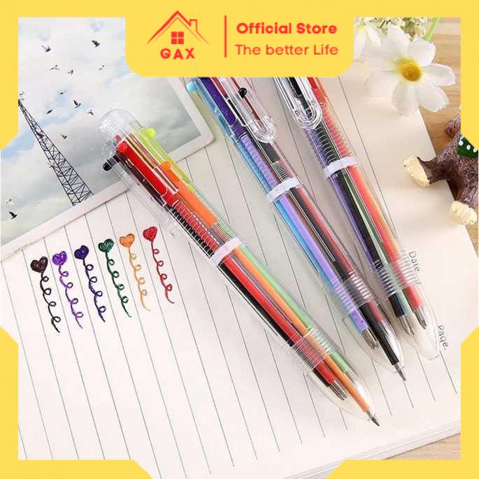 Pulpen 6 in 1 Pena Bolpoin Ball Poin Pen 6 Warna-Warni in 1 Multi Colored Pen Anti Macet Murah