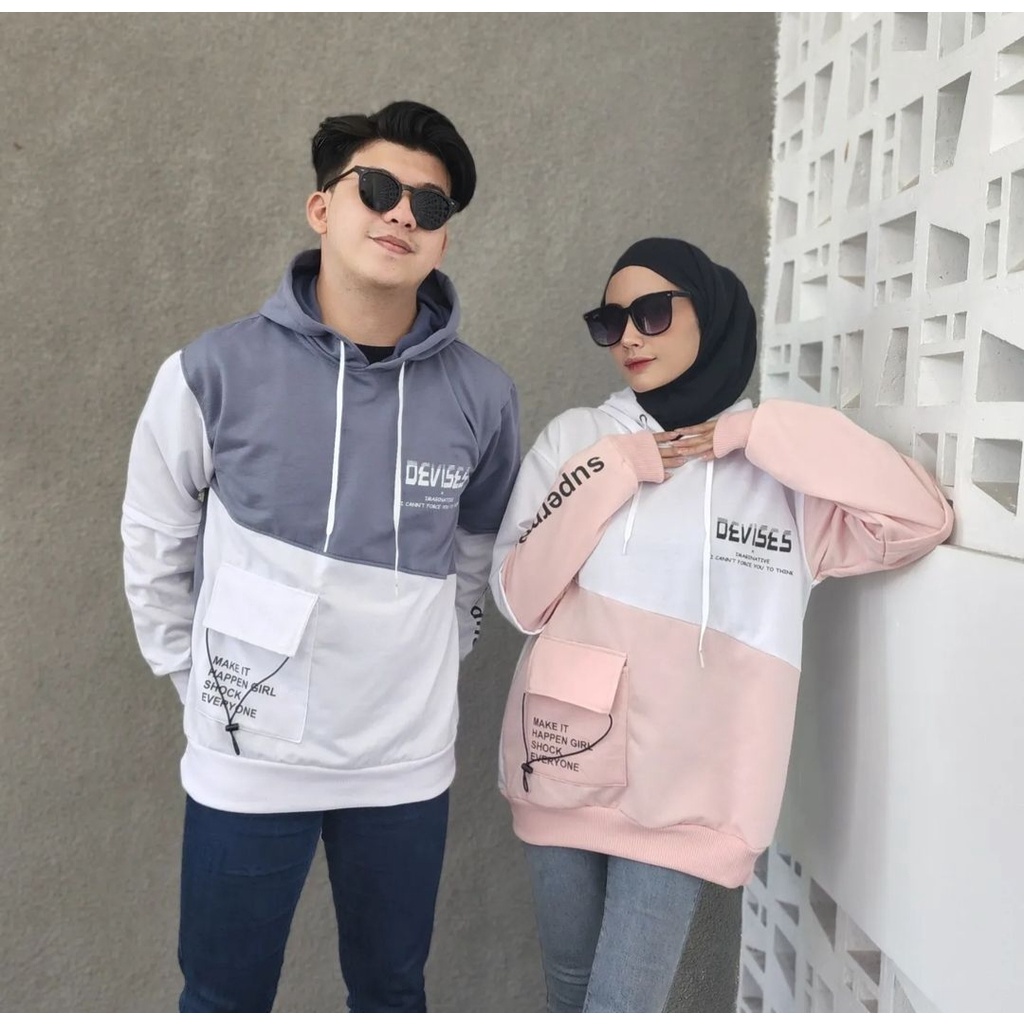 SWEATER HOODIE PRIA WANITA | DEVISES POCKET HOODIE OVERSIZE ATASAN JUMPER KASUAL STYLE FASHION KOREAN TRENDY STYLIST