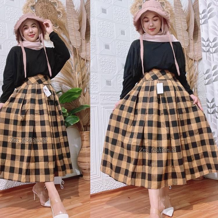 [ART. 3601] ROK FLANEL MIDI 7/8 // ROK 7/8 MIDI KOTAK FLANEL // ROK REMPEL KOTAK FLANEL IMPORT MIDI/