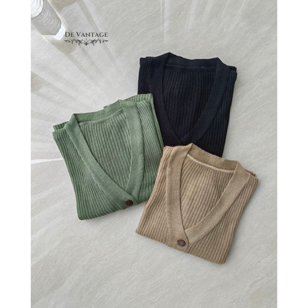 Knit Cardigan Polos dengan Kancing / Cardigan Rajut Lengan Panjang