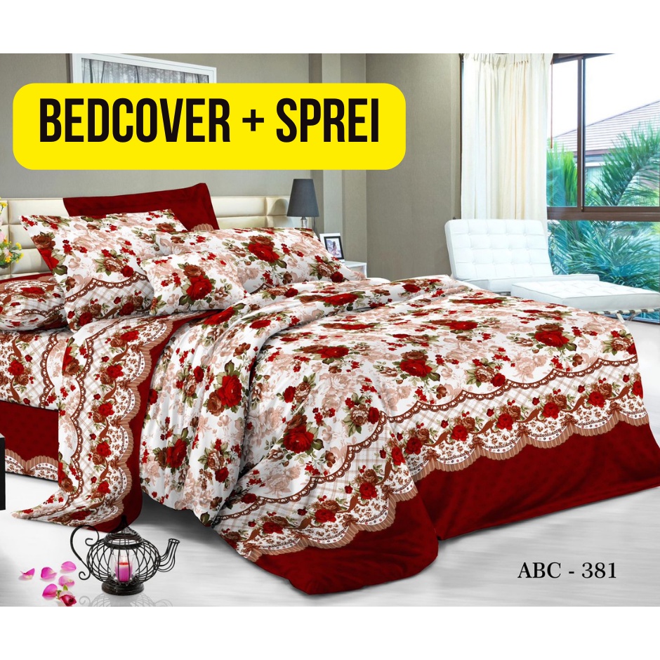 Bedcover + Sprei Set (bantal 2+guling 2) ukuran 180x200