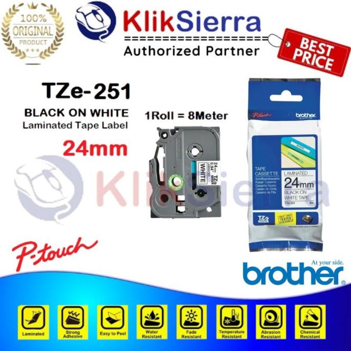 

BROTHER TZe-251 24mm PTouch Tape Label Barcode TZe251 Black on White