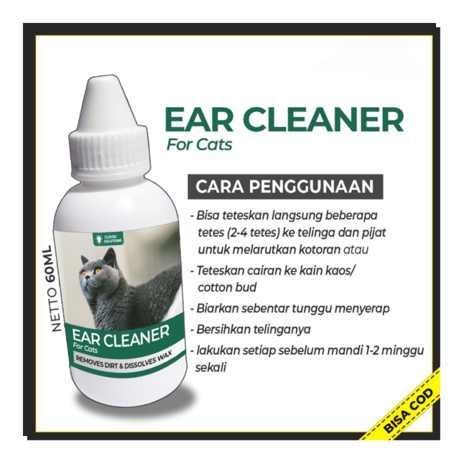 EAR CLEANER Pembersih Kotoran Telinga Kucing 60mL by Clever Solutions - Obat Tetes Telinga Kucing [ CS ]