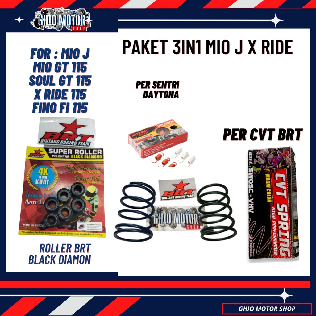 PAKET KIRIAN CVT 3IN1 MIO J X RIDE 115 SOUL GT 115 FINO 115 STANDAR KIRIAN MIO J/ROLLER BRT MIO J PER CVT BRT MIO J PER SENTRI DAYTONA MIO J PAKET AKELERASI &amp; TOP SPEED MIO J PAKET UPGRADE CVT MIO J KIRIAN CVT BRT MIO J