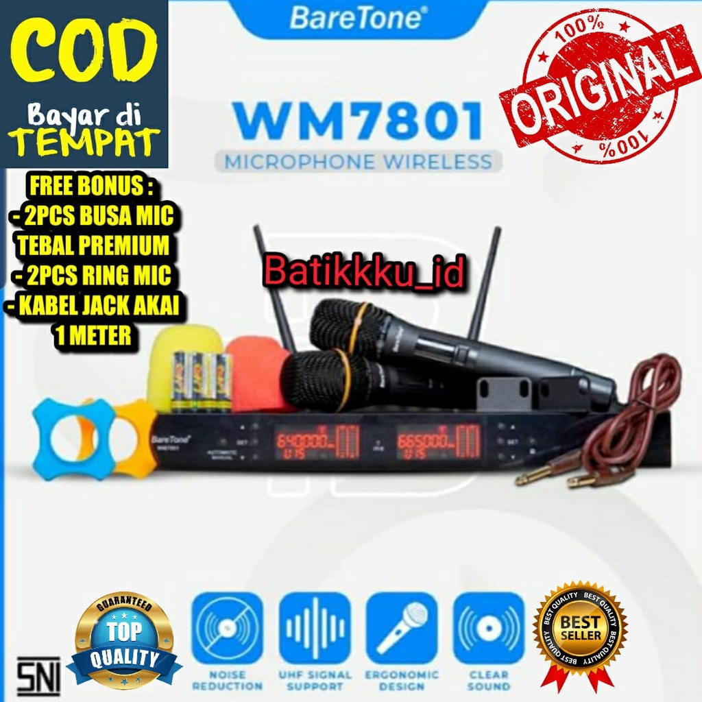 Mic Wireless BARETONE WM7801 WM 7801 ORIGINAL 2 MIC FREE BONUS BUSA + RING WM 78 01