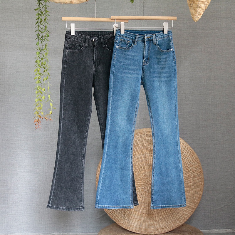 Biru muda/ Biru retro/Hitam /Kelabu hitam /Coklat Highwaist Cutbray Celana Jeans Wanita/Skinny Jeans