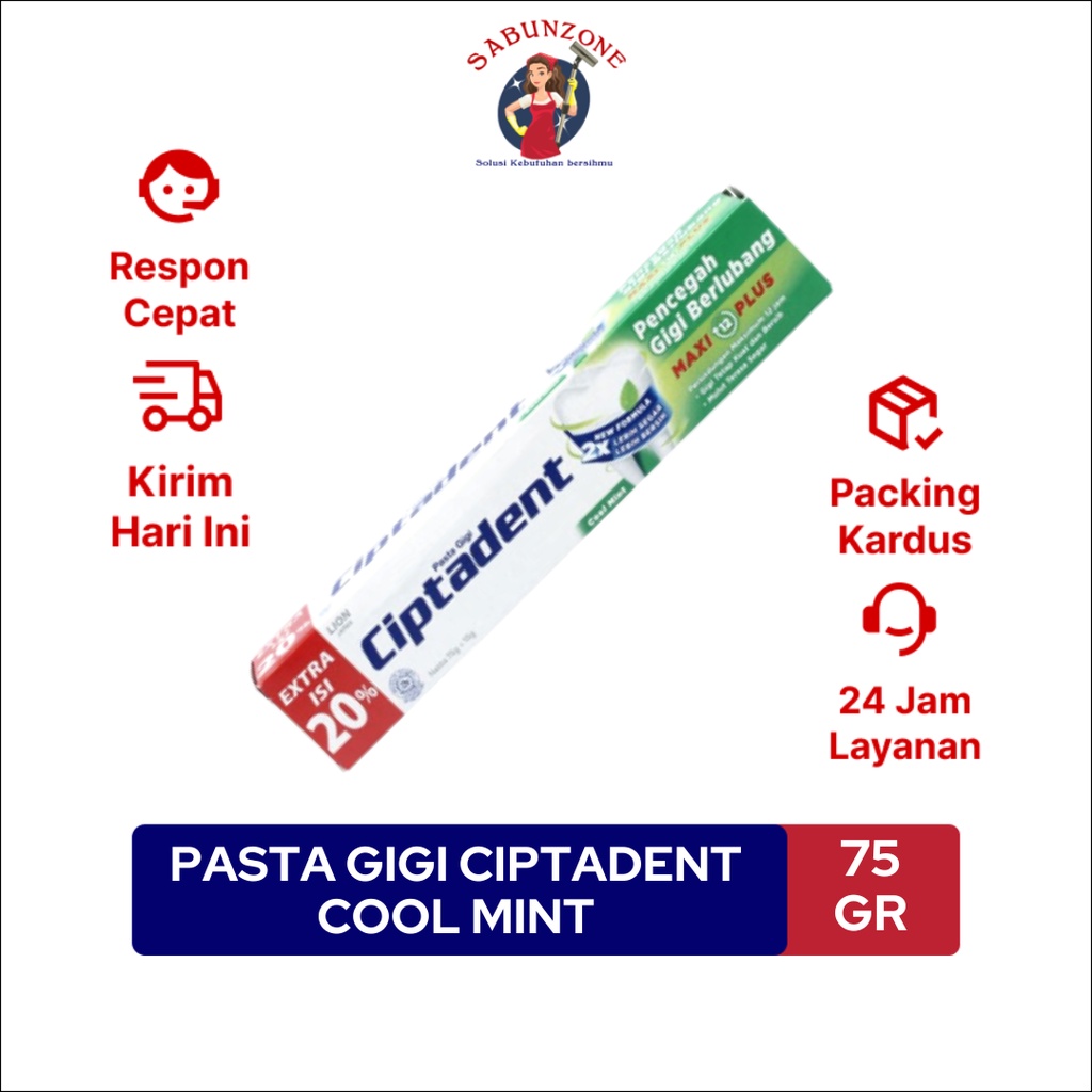 Pasta Gigi Ciptadent Cool Mint Maxi Complete Fresh Mint 75 gr + 15 gr