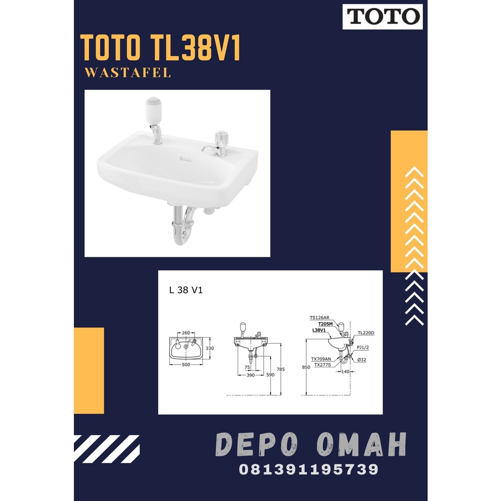 Wastafel 2 lubang kran TOTO L38V1 - BODY ONLY