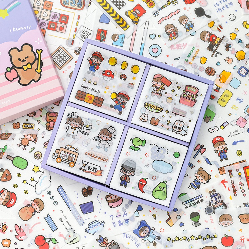 100 Lembar Stiker Motif Kartun Korea Lucu Anti Air Dekorasi Handbook Scrapbook DIY