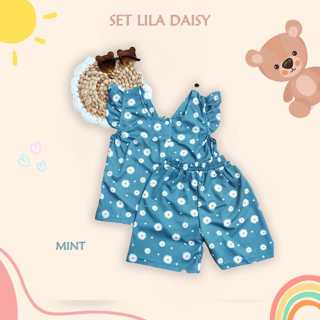 IL - SET ANAK LILA DAISY / SETELAN ANAK PEREMPUAN MOTIF BUNGA