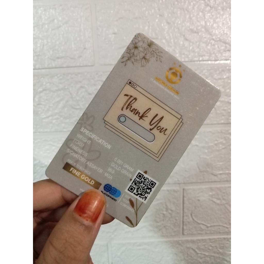 MICROGRAM Gift Series 0.001 Gram Thank You Series Cream Kemasan PVC TERMURAH Emas Mini Emas Batangan Logam Mulia Murni 24 Karat Bersertifikat Resmi Asli Original Tabungan Emas Souvenir Keren Mewah