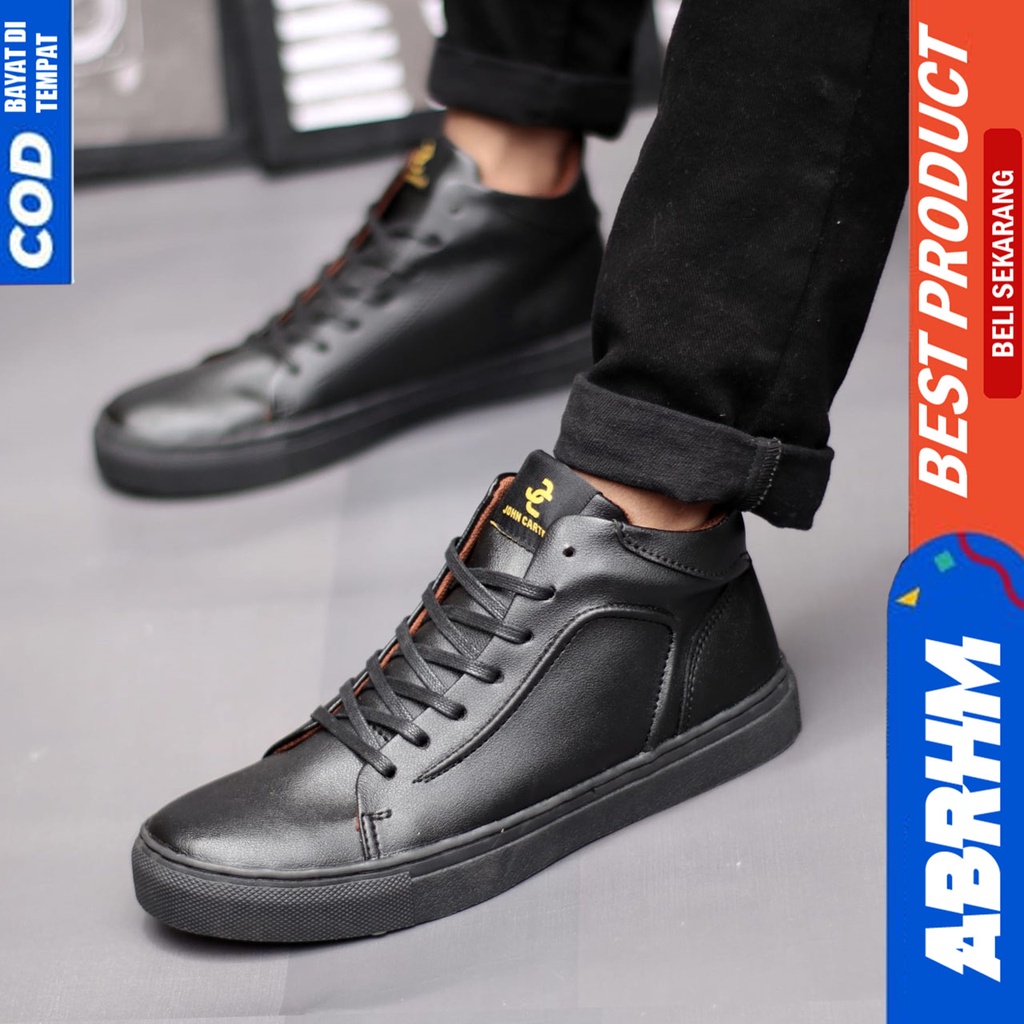 Sepatu Pria Kasual Sneakers Hitam Polos Kerja Kuliah Abrhm Pred