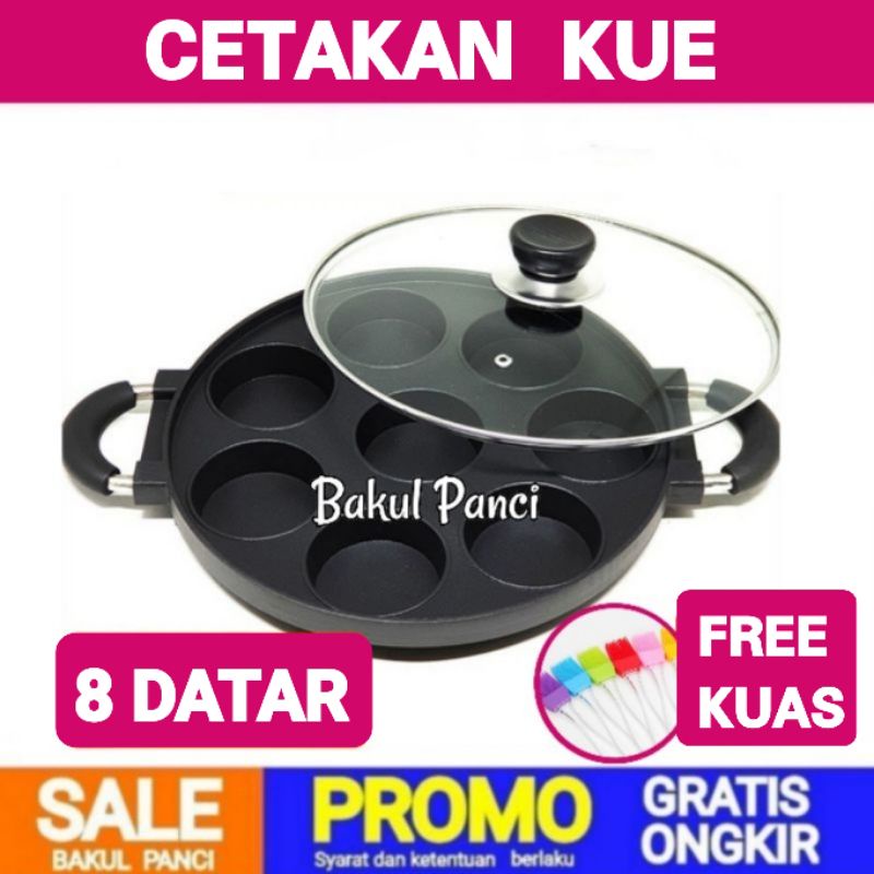 CETAKAN KUE 8 DATAR + TUTUP KACA - CAKE PAN - MARTABAK MINI - CETAKKAN KUE LUMPUR PUKIS PANCONG SERA
