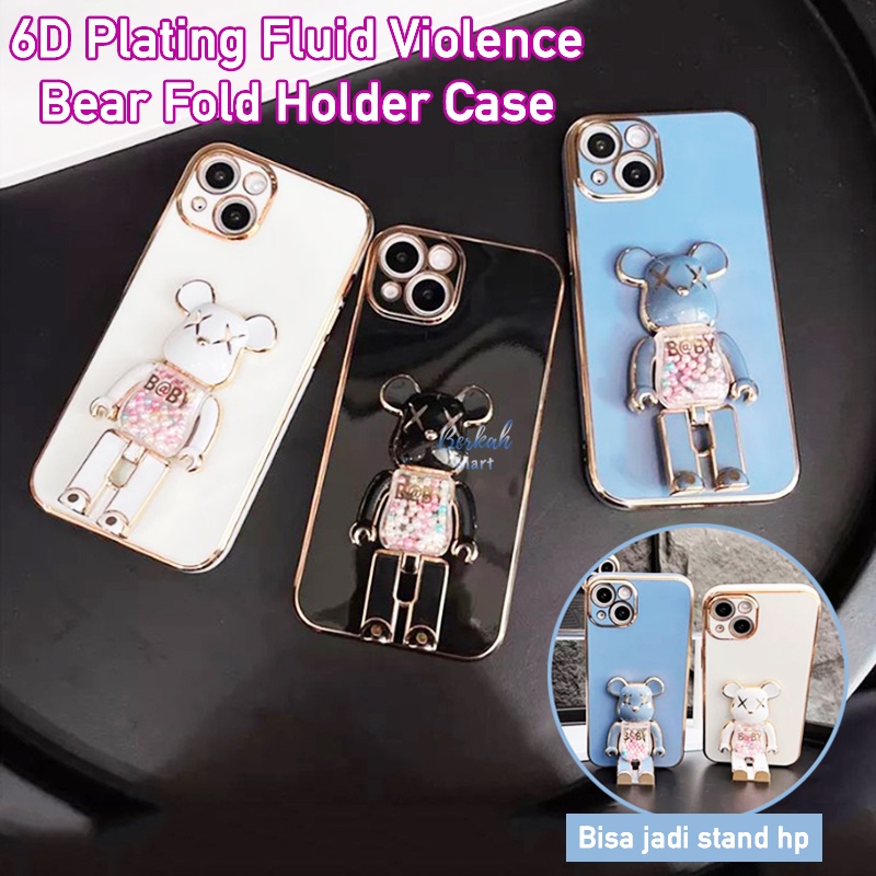 6D Plating Fluid Violence BearBrick Fold Holder Case for Xiaomi Redmi Mi A1 A2 13C 12C 12 10A 10 9C 