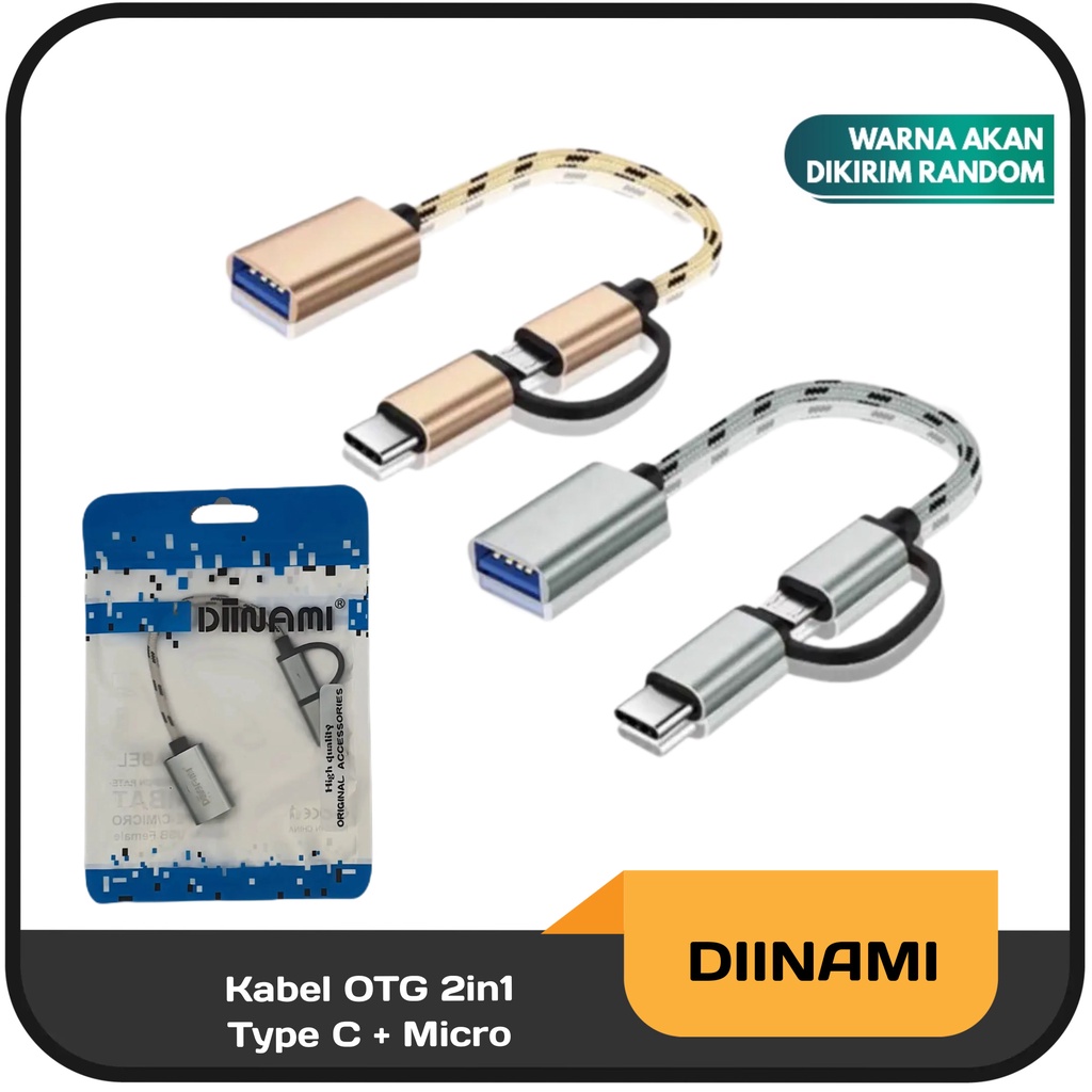 Kabel otg DIINAMI micro dan tipe c usb 2 in 1 fast translit data anti lelet bahan metal usb 3.0