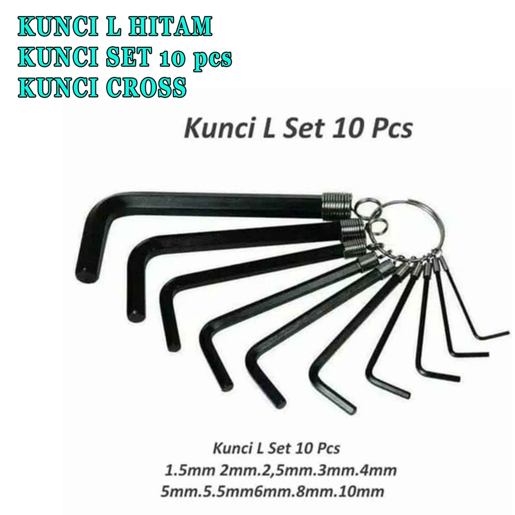 Bend Wrench Set* Kunci L Hitam* Kunci Cross* Kunci Set 10pcs