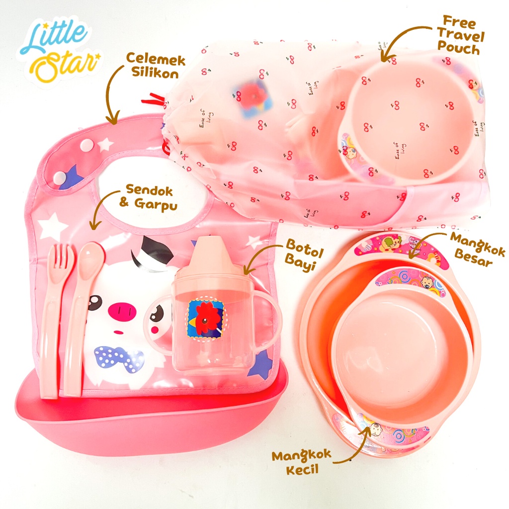 LS 6in1 Baby Gift Bag Feeding Set Paket Perlengkapan Makan Bayi Baru Lahir Newborn Mpasi