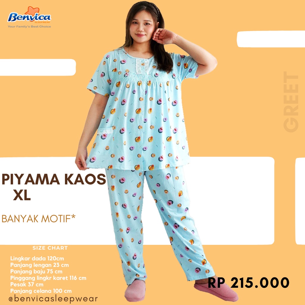 BAJU TIDUR LENGAN PENDEK CELANA PANJANG KAOS PREMUM SIZE XL GREET