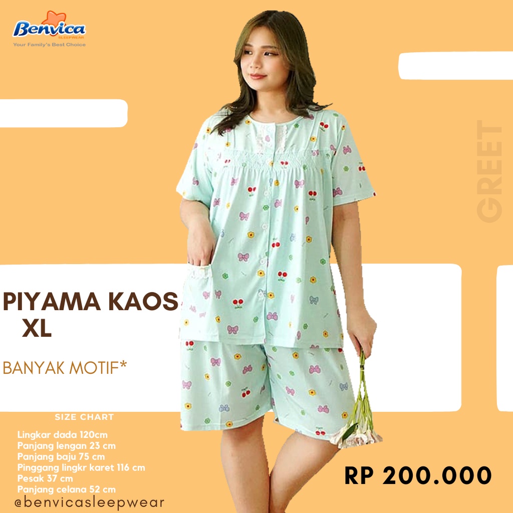 BAJU TIDUR JUMBO SETELAN CELANA PENDEK KAOS XL GREET BANYAK MOTIF