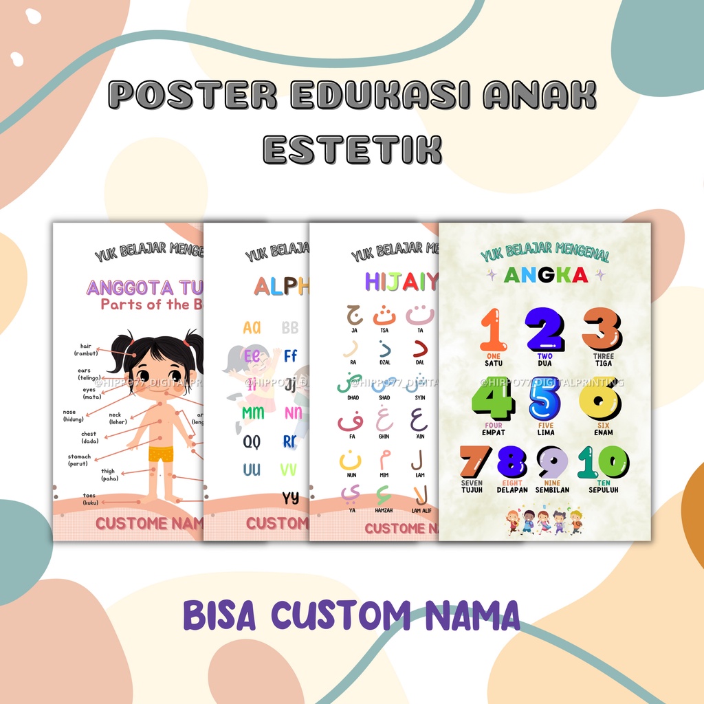 

POSTER DINDING EDUKASI PENDIDIKAN ANAK ESTETIK/ CUSTOM NAMA . ANAK/BALITA/SD LENGKAP