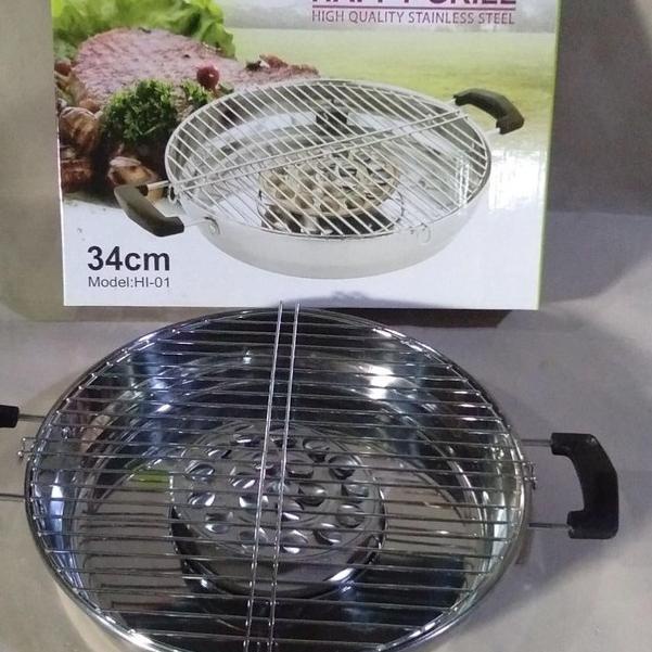 ☃ Alat Panggang  BBQ , Kompor Gas - Panggangan Pemanggang Sate Dan Sosis Bakar HAPPY GRILL STEEL ֍