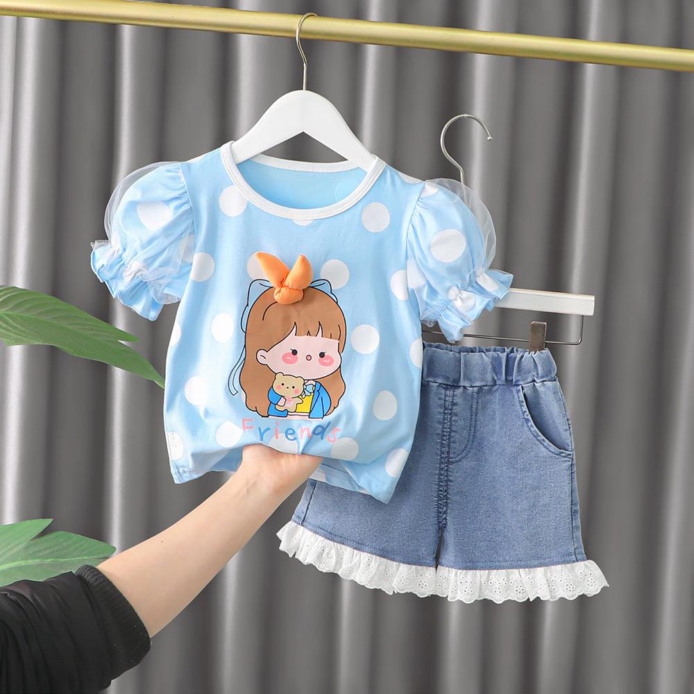 LittleAaron SET KOREA GIRL EBV Setelan anak perempuan baru/versi Korea celana denim/baju anak perempuan